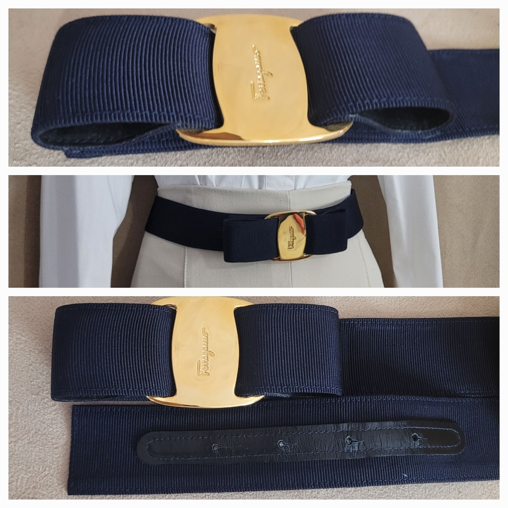 Salvatore Ferragamo Black Grosgrain Belt with Gold Gancio Buckle - Picture 4 of 5